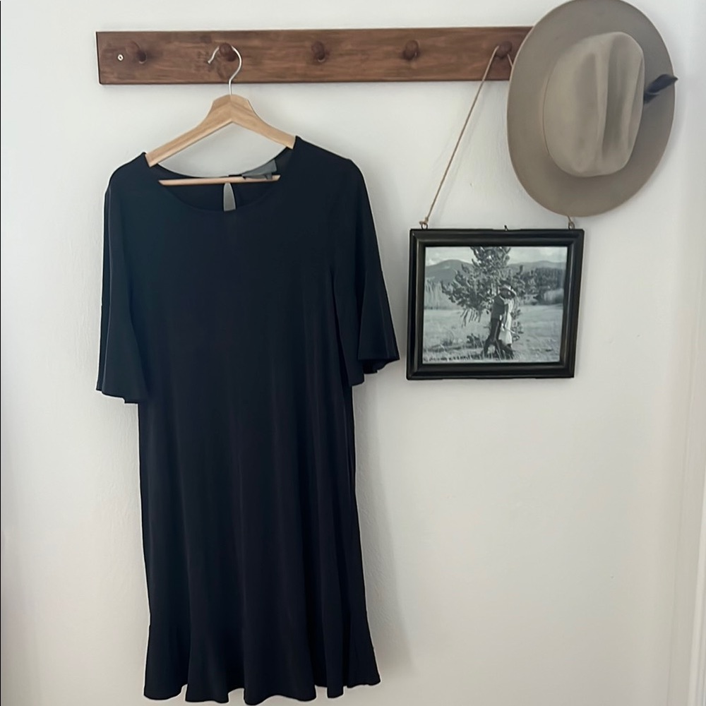Navy Ruffled Dress with Dolman Sleeves